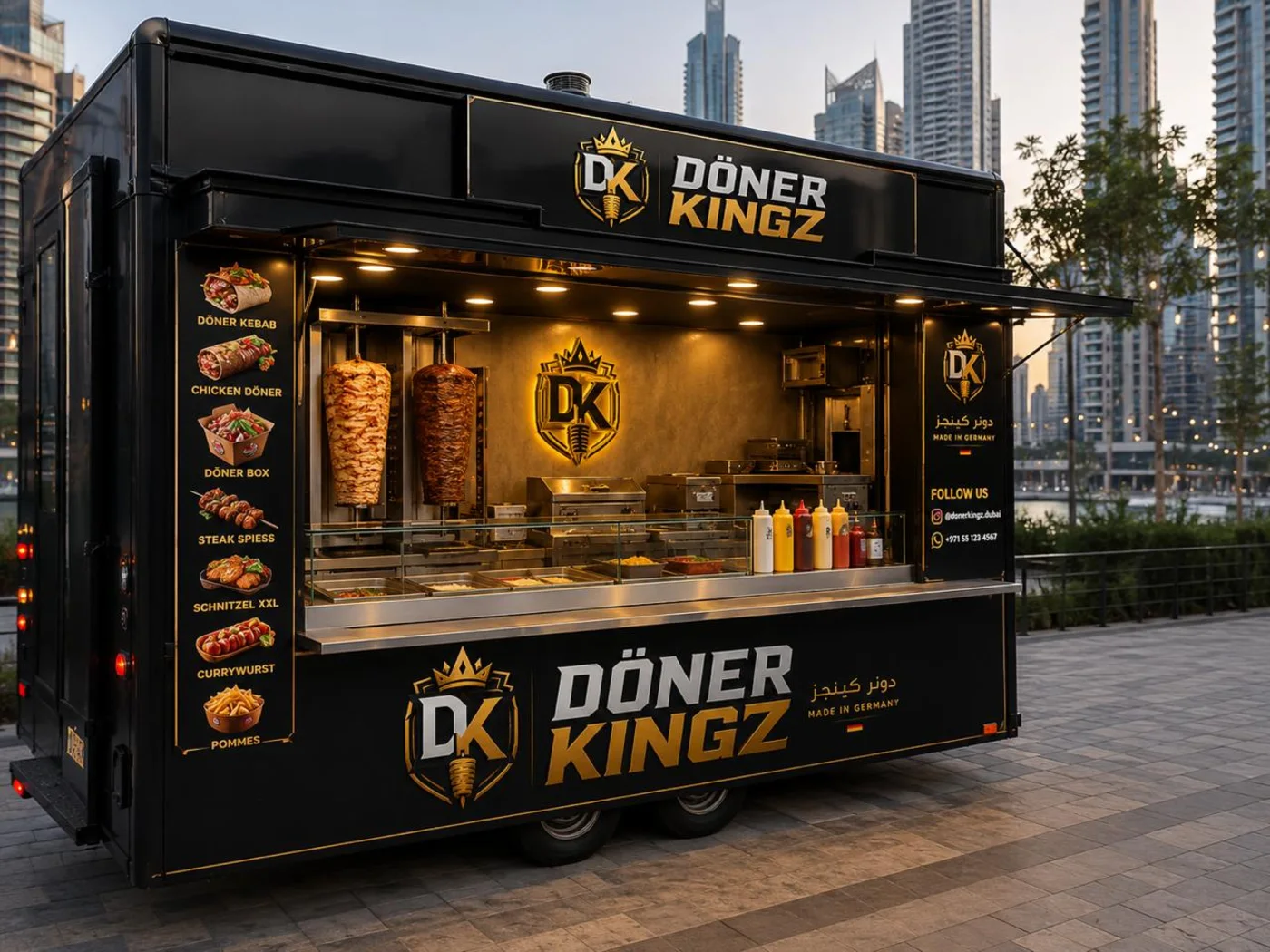 Döner Kingz food truck rendering with Dubai skyline