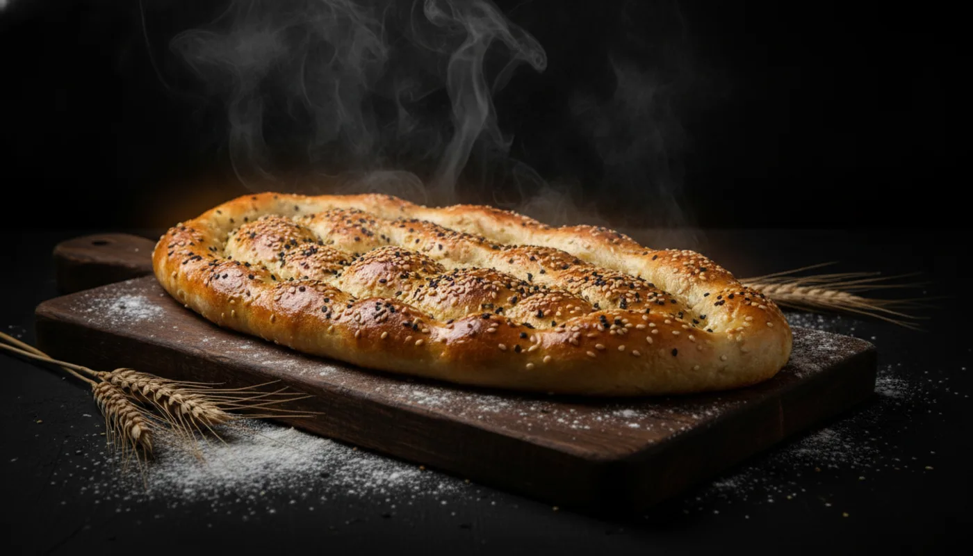 Freshly baked crispy sesame bread