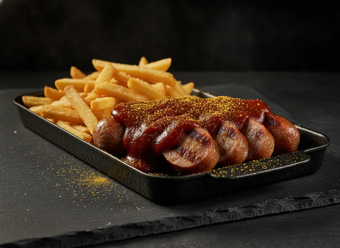 Currywurst with golden fries
